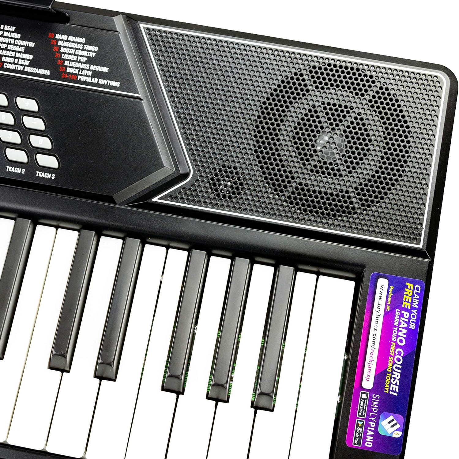 RockJam 61 Key Keyboard Piano Stand With Pitch Bend Kit, Piano Bench, Headphones, Simply Piano App & Keynote Stickers
