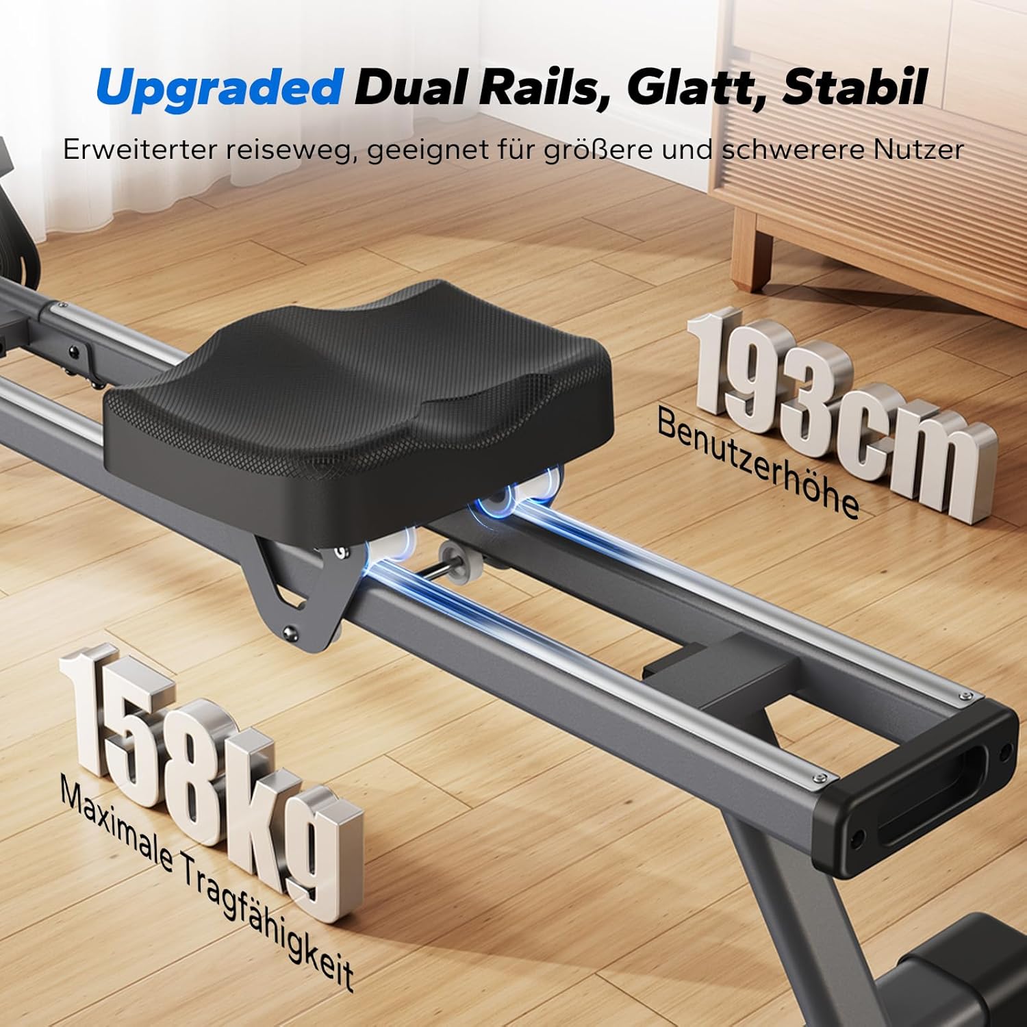 MERACH Rudergerät für Zuhause, 16 Stufen Widerstand, Leises Magnetisches Rudergerät mit Exklusiver APP, Verbesserte Doppelschienen für Mehr Stabilität, Einfacher Aufbau, Die Erste Wahl für Heimfitness