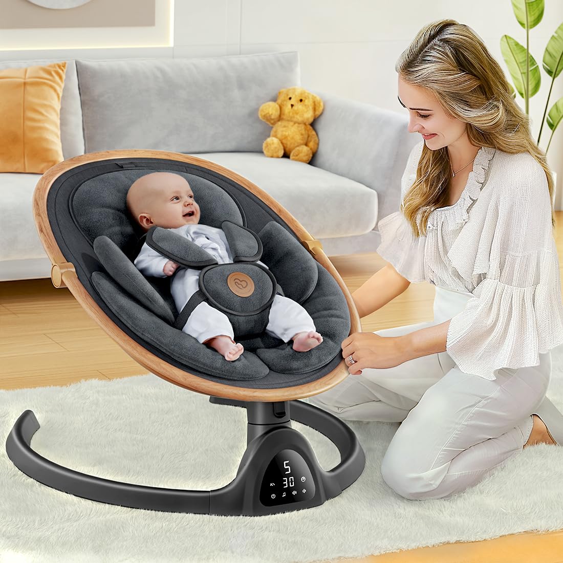 Baby Swings for Infants, Fasonbaby Bluetooth Infant Swing with Music Speaker with 3 Seat Positions, 5 Speeds and Remote Control - Portable Baby Swing for Indoor and Outdoor (Black)