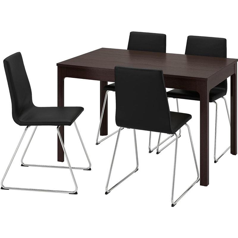 IKEA EKEDALEN/LILLÅNÄS Table and 4 Chairs, 120/180 cm, Dark Brown/Chrome, Bomstad Black