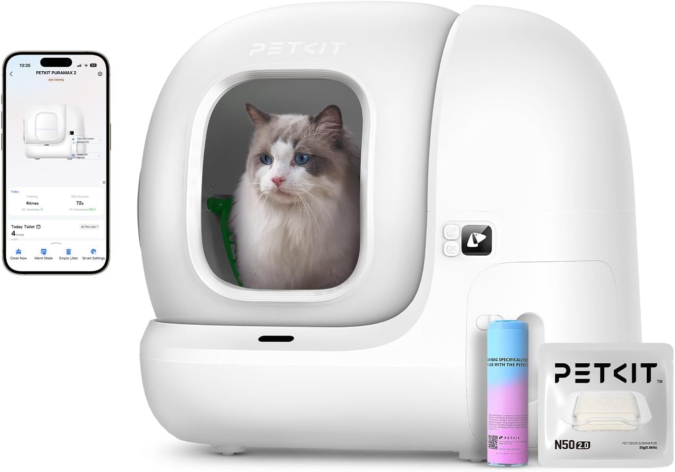 PETKIT Pura Max 2 Self-Cleaning Cat Litter Box, Automatic Litter Box for Cats, Maximum Capacity 76L, XSecure, Anti-Odour, APP Control for Multiple Cats (Does Not Contain Deodorant Spray)