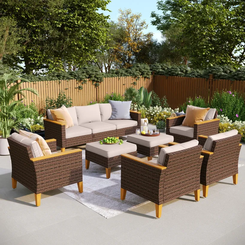 Wicker 9 - Person Garden Lounge Set with Cushions