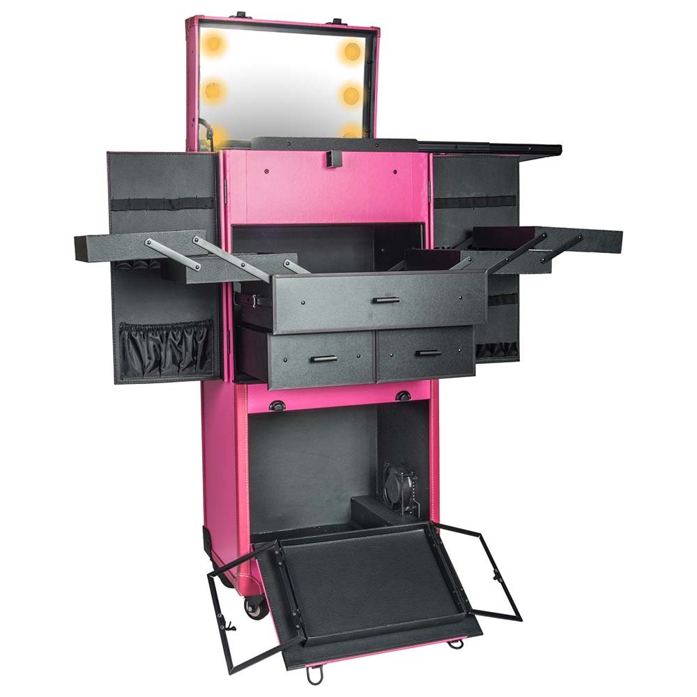 Makeup Artists Multifunction lighted Cosmetics Rolling Case with Fan