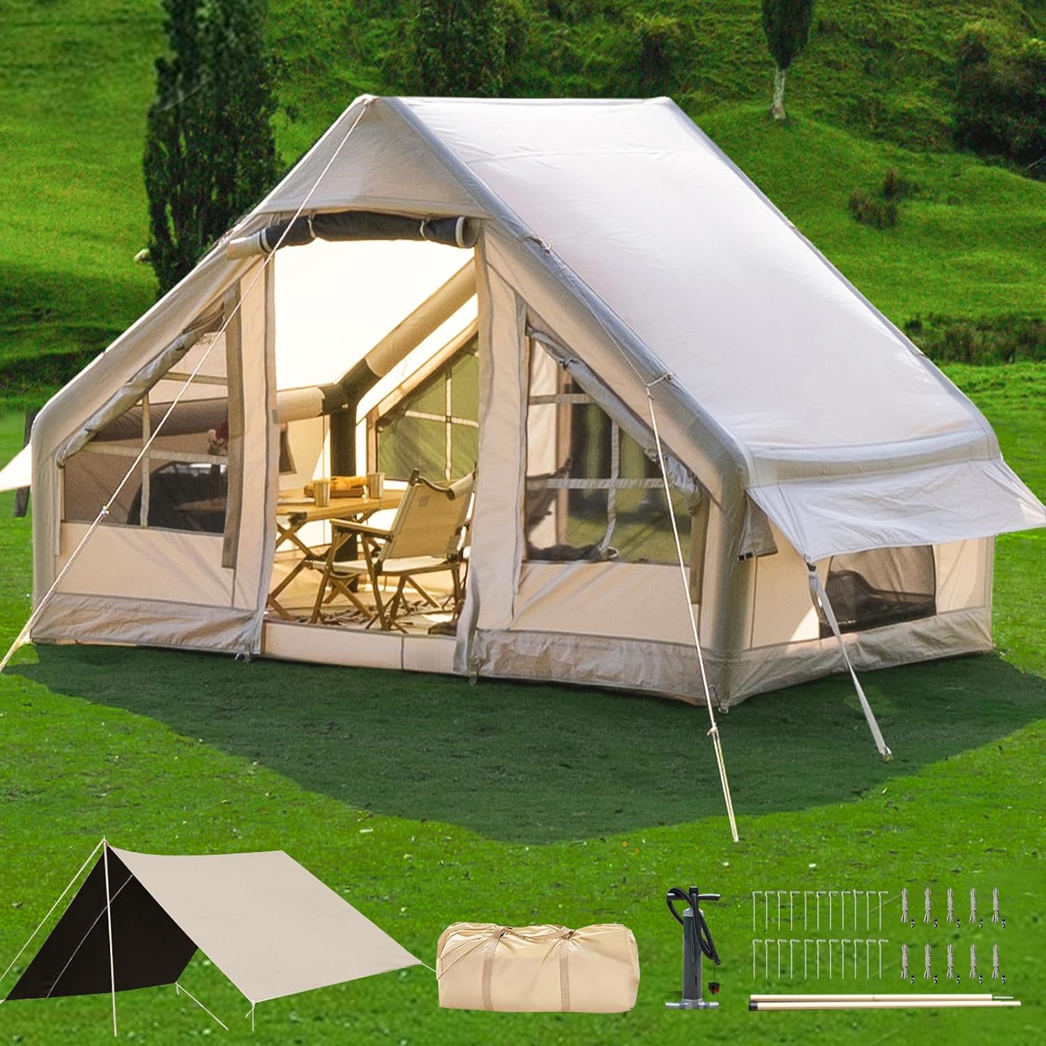 DanCoom Inflatable Tent 2/4/6/8 Person Tents for Camping,Easy Setup Large Inflate Tents for Outdoor Camping, Glamping Tents Large ApseF