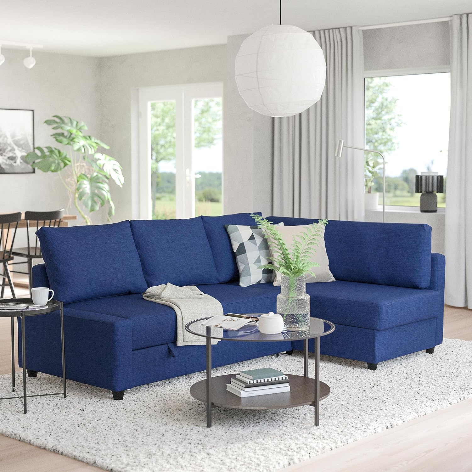 IKEA KLAGSHAMN/FRIHETEN Corner Sofa-Bed with Storage, Skiftebo Blue
