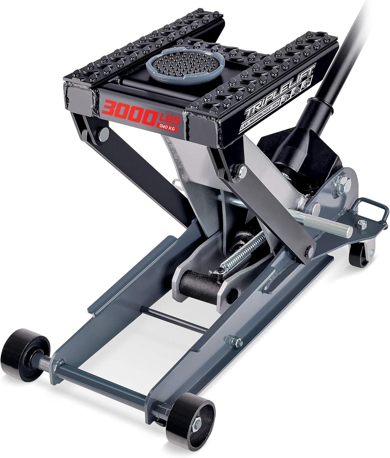 Powerbuilt 3000 Pound Triple Lift Garage Jack, Heavy Duty Vehicle, Truck, Car, Motorcycle, Transmission Lift, 1.5 Ton Capacity