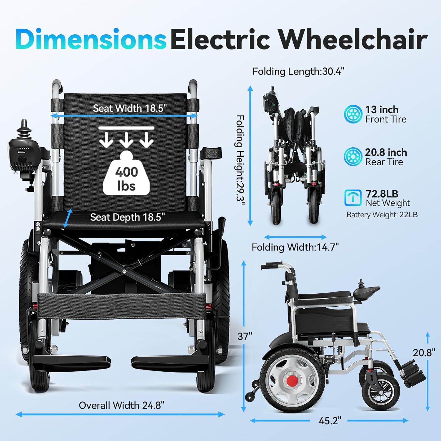 Electric Wheelchairs for Adults, 25+ Miles Long Travel Range, Foldable Motorized Wheelchair, Portable All-TerrainMotorized Wheelchair for The Elderly