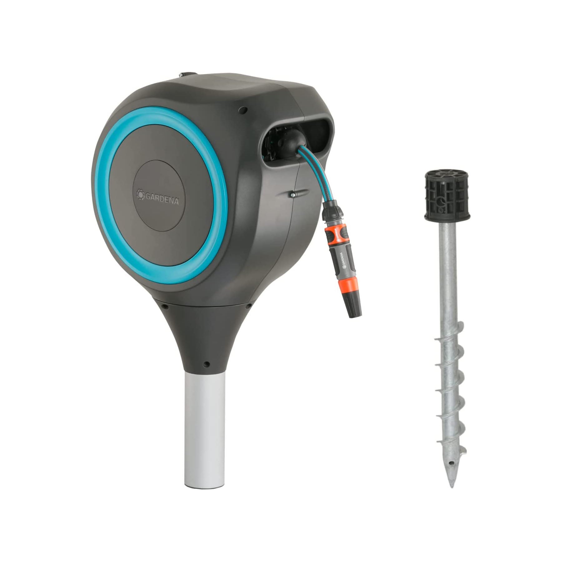 50 Foot Auto Retractable Hose Reel on Metal Spike