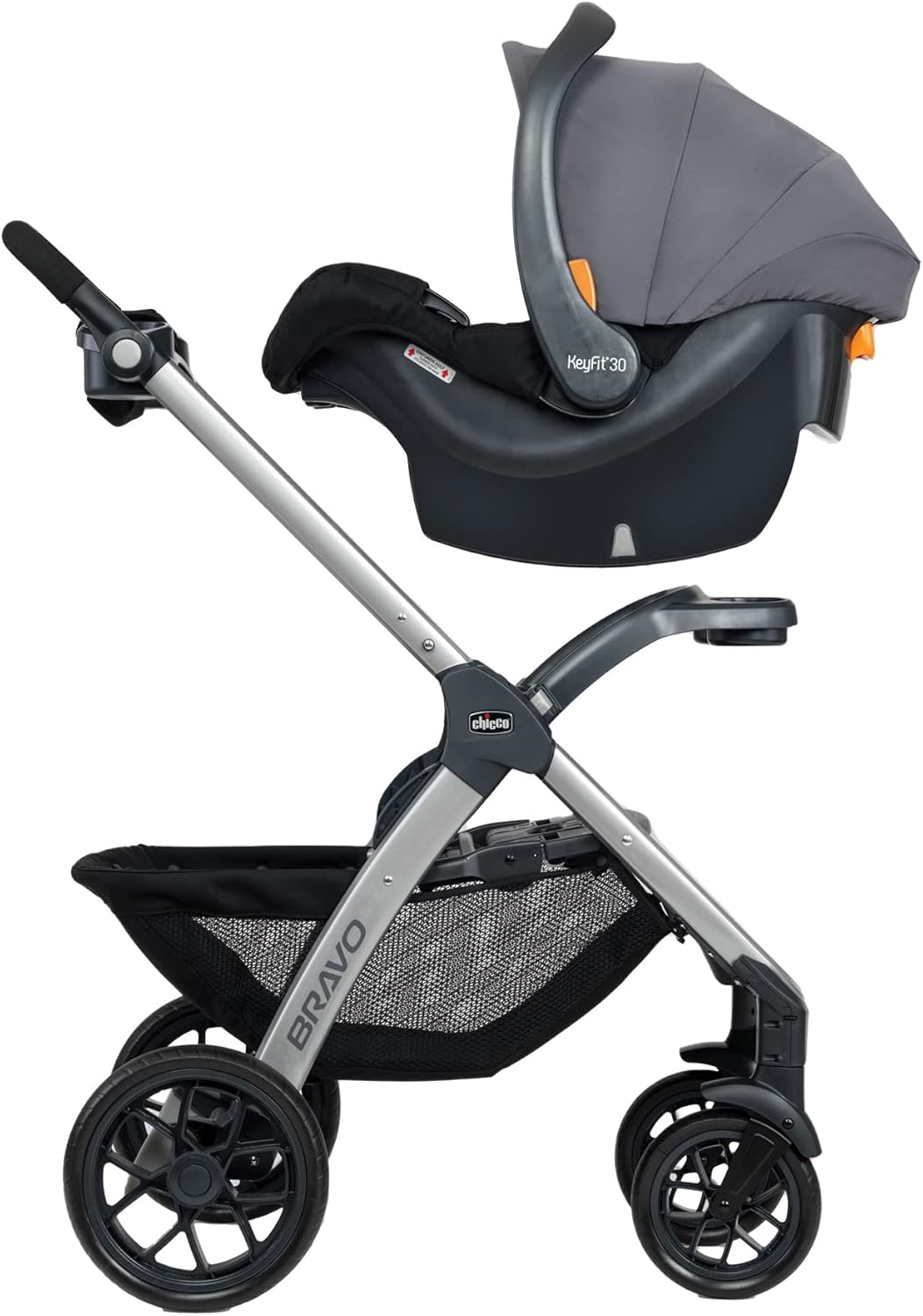 Chicco Bravo 3-in-1 Trio Travel System, Bravo Quick-Fold Stroller with KeyFit 30 Infant Car Seat and Base, Car Seat and Stroller Combo, Camden/Black & Grey