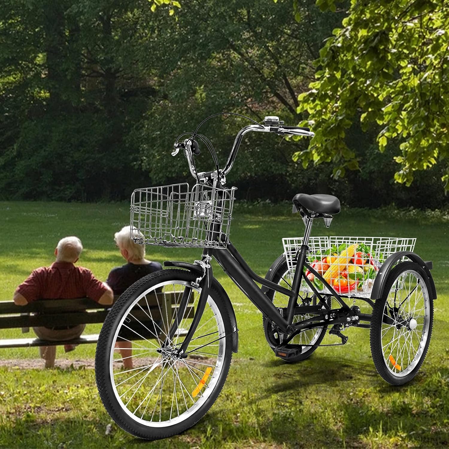 Adult Tricycle Bike 1/7 Speed 3-Wheel for Shopping W/Installation Tools Three-Wheeled Bicycle for Men and Women