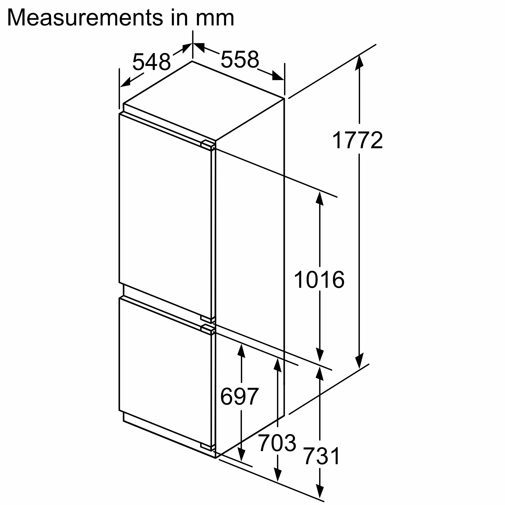 SIEMENS KI86NADD0 iQ500 Built-in fridge-freezer with freezer at bottom 177.2 x 55.8 cm soft close flat hinge