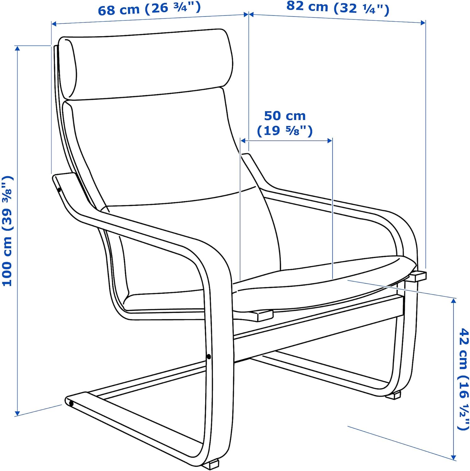 IKEA POÄNG Armchair and Footstool, White Stained Oak Veneer/Hillared Beige