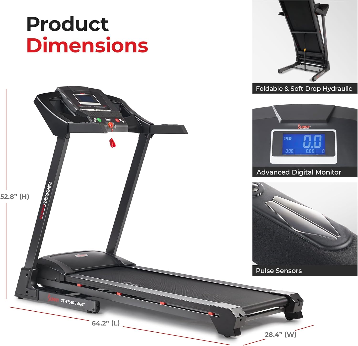 Sunny Health & Fitness Premium Foldable Treadmill