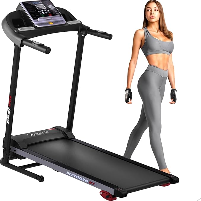SereneLife Electric Folding Treadmill Exercise Machine .Manual Incline Adjustment, for Walking, Running, Gym
