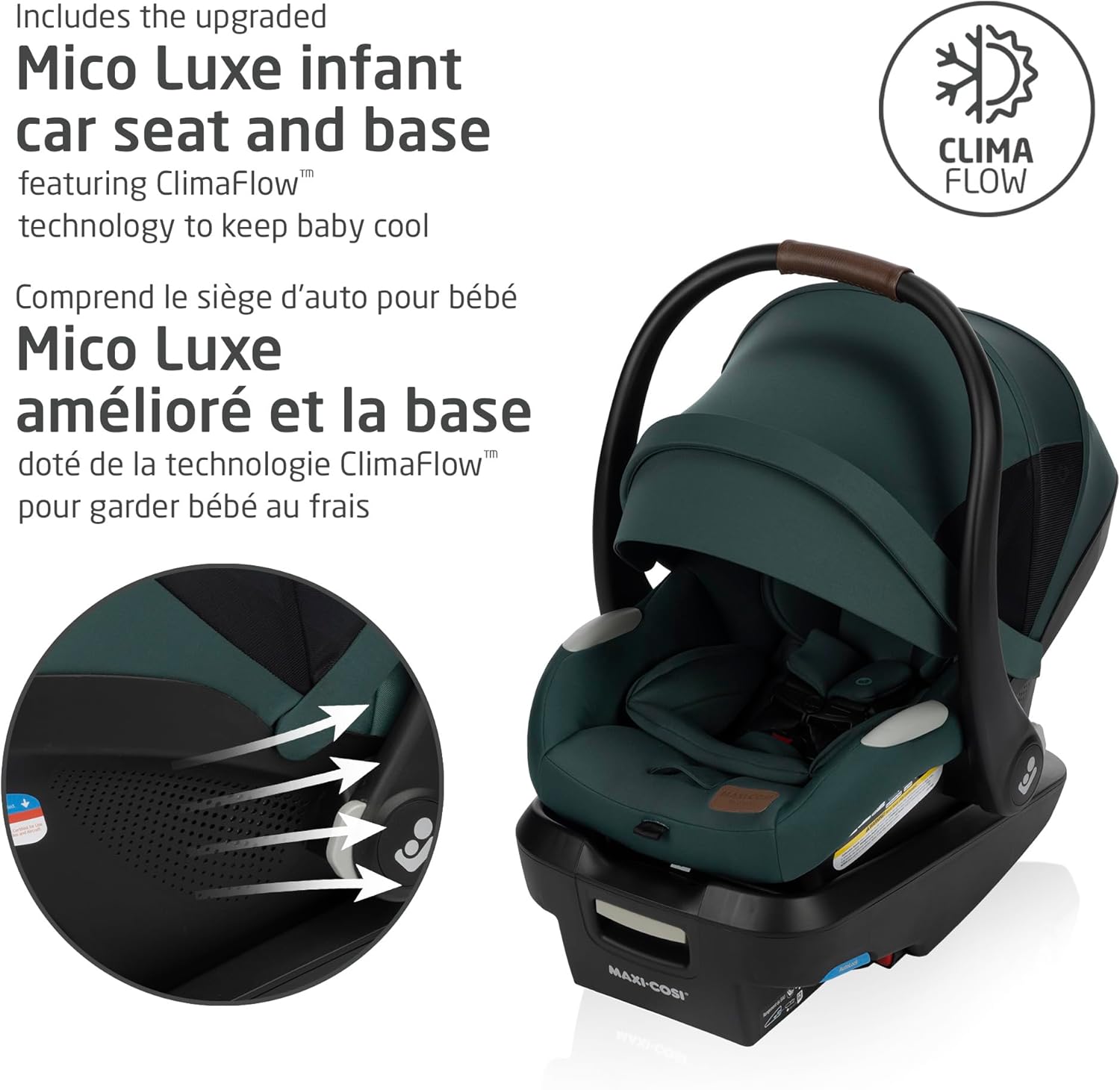 Maxi-Cosi New Generation Zelia Luxe 5-in-1 Modular Travel System, Carriage Mode, Reversible Toddler Seat, Mico Infant Car Seat (included), Enhanced All-Terrain Wheels, Use from Birth – Essential Green