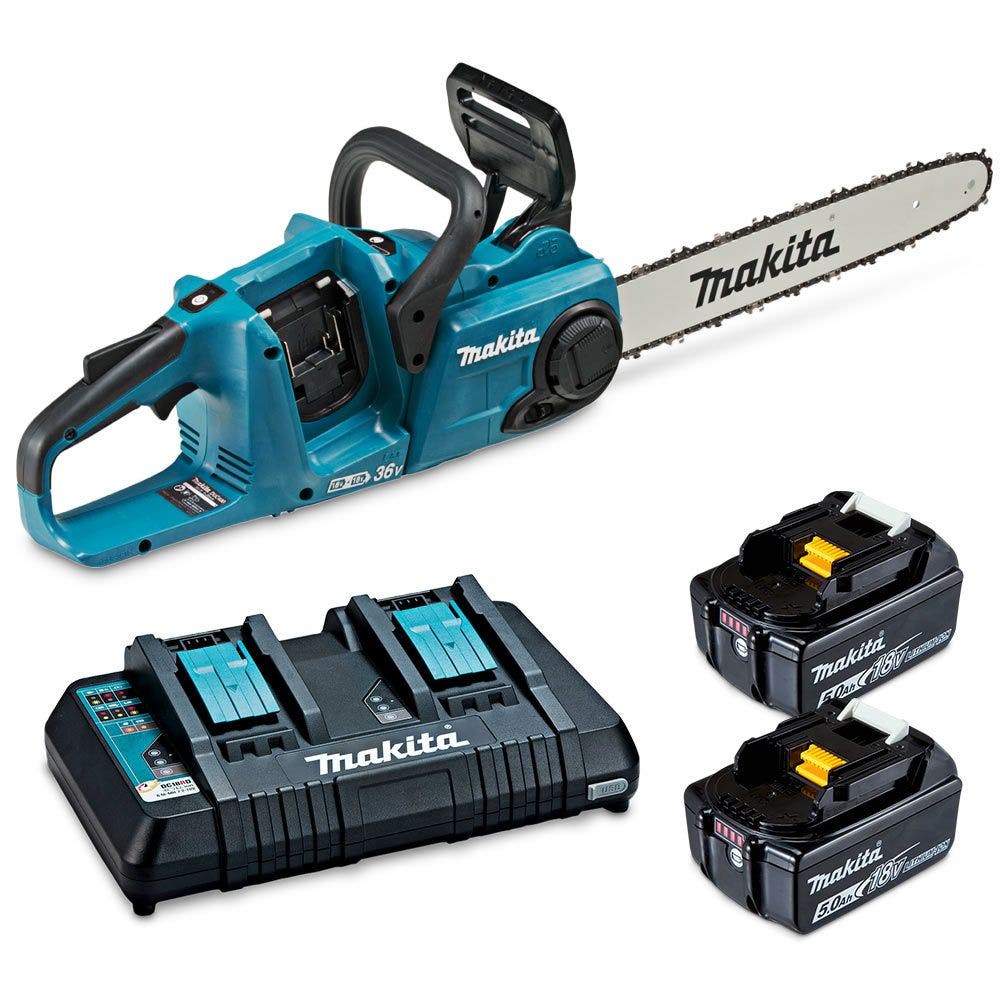 MAKITA 36V (18Vx2) Brushless 2 x 5.0Ah 400mm Easy Change Bar Chainsaw Kit DUC400PT2