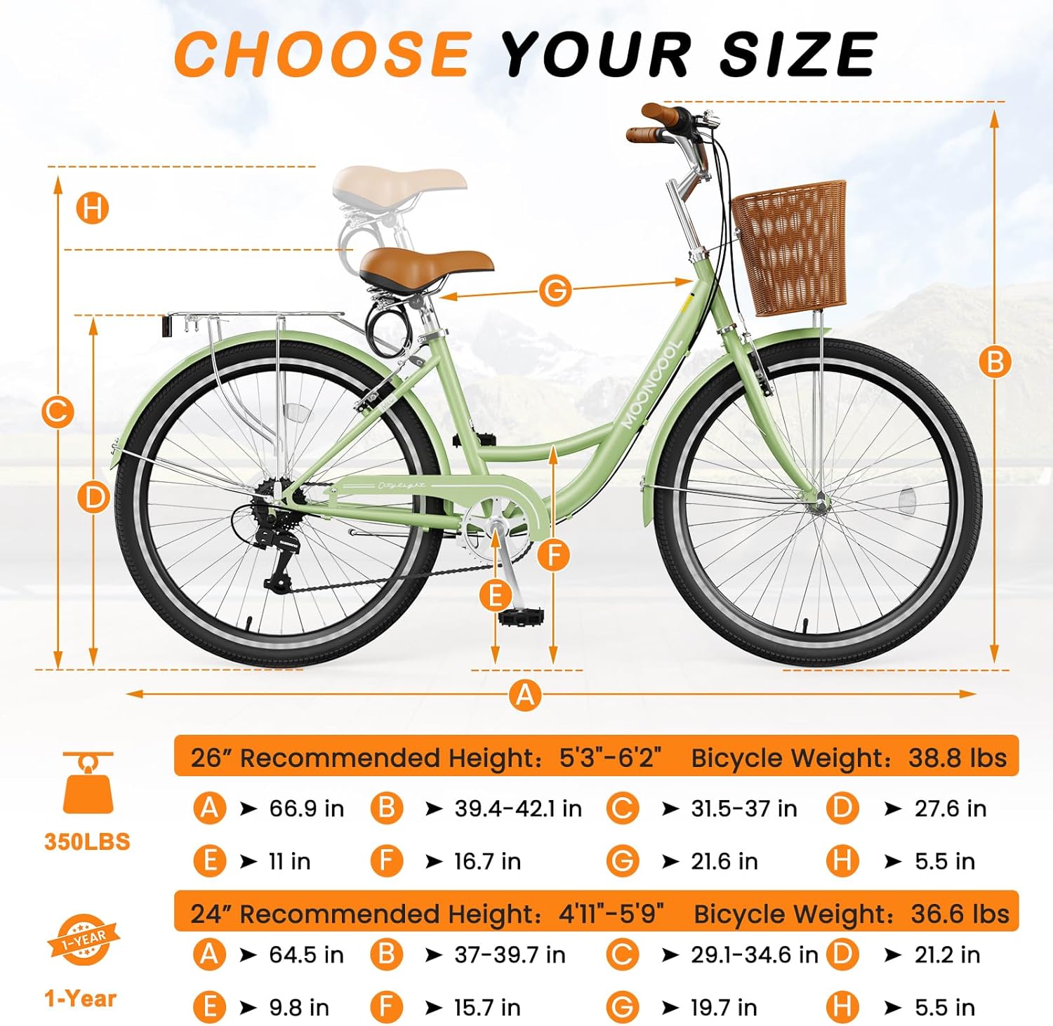 MOPHOTO Womens Bike – 7 Speed Step Through City Bicycle