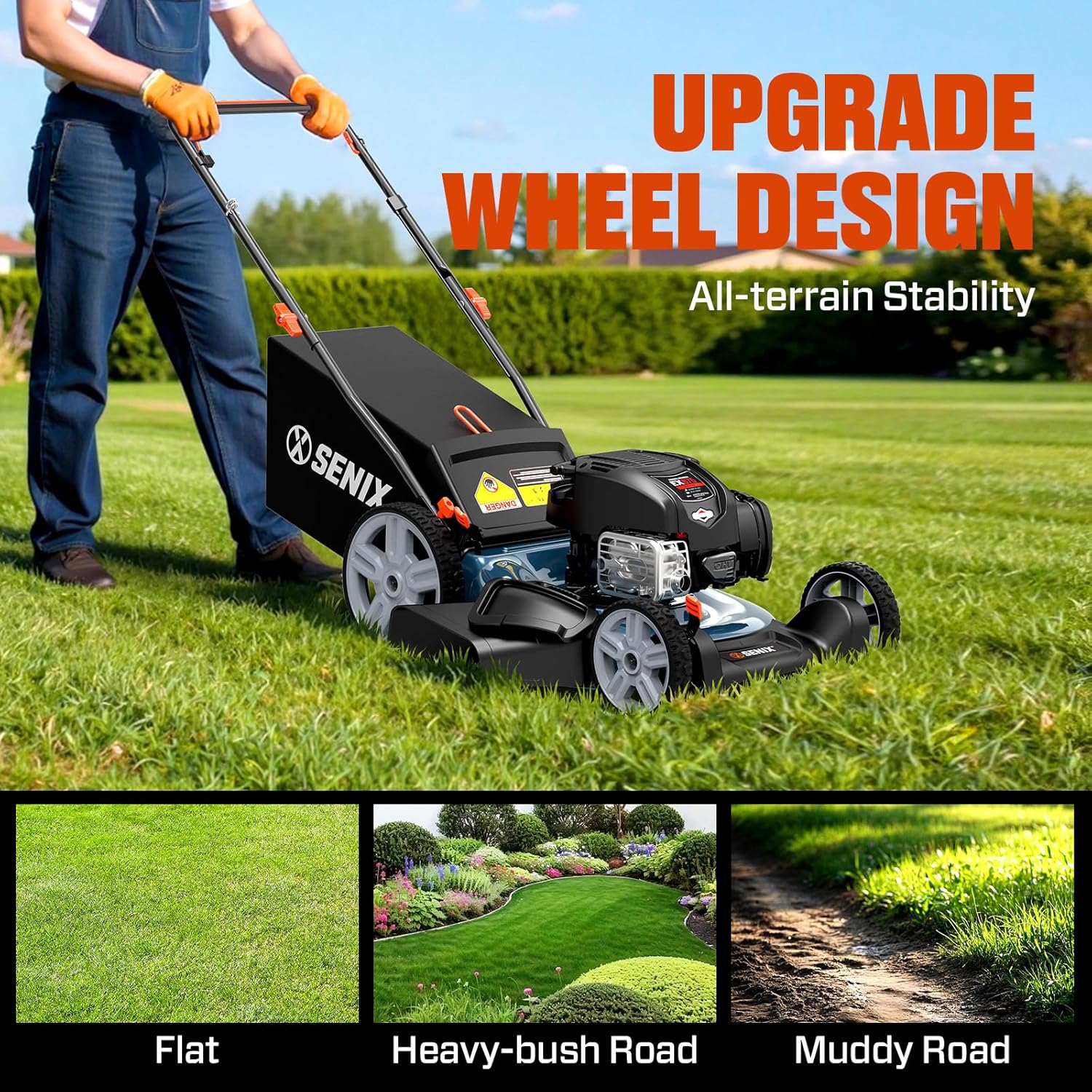 SENIX 21-Inch Gas Lawn Mower | 4 Stroke Push Mower with 163cc B&S EX675 Engine | 3-in-1 Mulching, Bagging & Side Discharge | 6-Position Height Adjustment | 16-Gallon Bagger | LSPG-M8