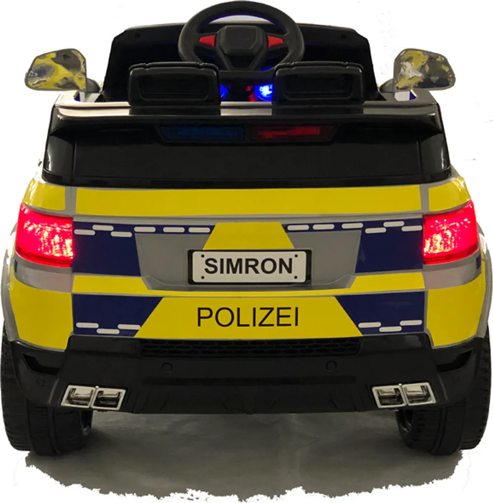 Deutsche POLIZEI Kinderauto Polizeiauto mit Funkgerät Sirene und Martinshorn Bluetooth Kinderfahrzeug Kinder Elektroauto Gefedert Hilfsrollen