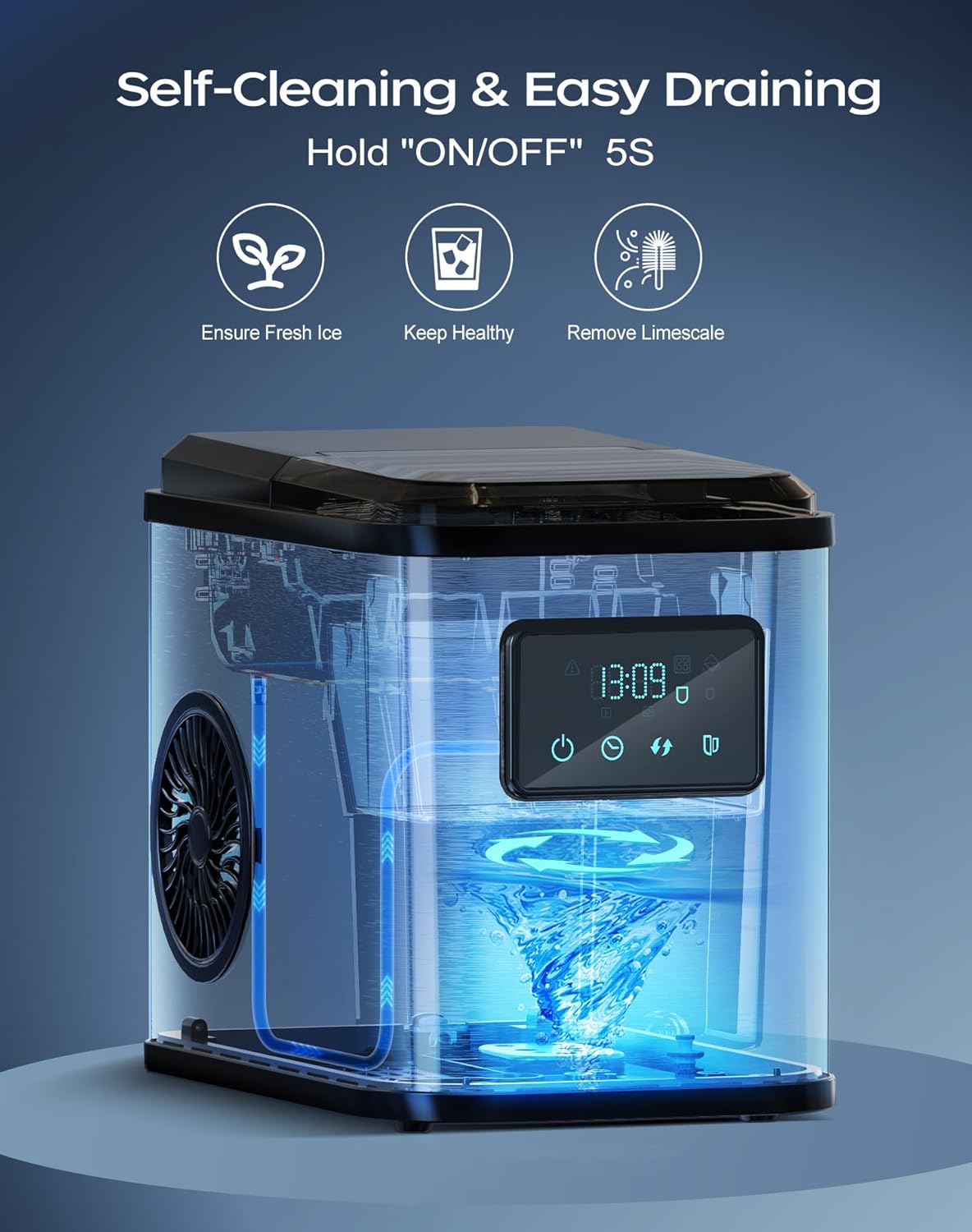 KeeGone Ice Maker Ice Maker Self-Cleaning Ice Machine Water Tank 2 Litres 15 kg