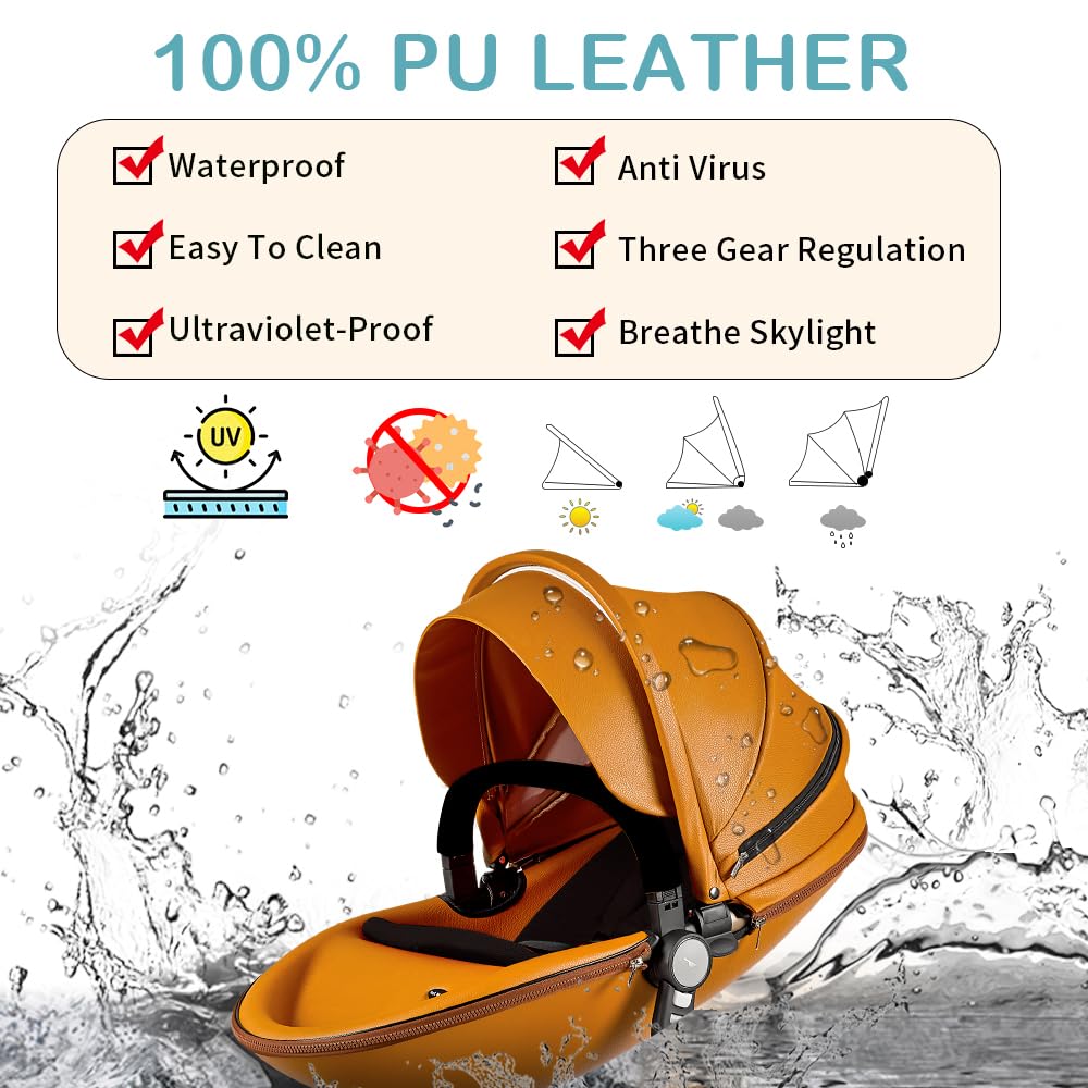 Hot Mom Baby Stroller: Baby Carriage with Adjustable Seat Height Angle and Four-Wheel Shock Absorption,Reversible .High Landscape and Fashional Pram (Brown)