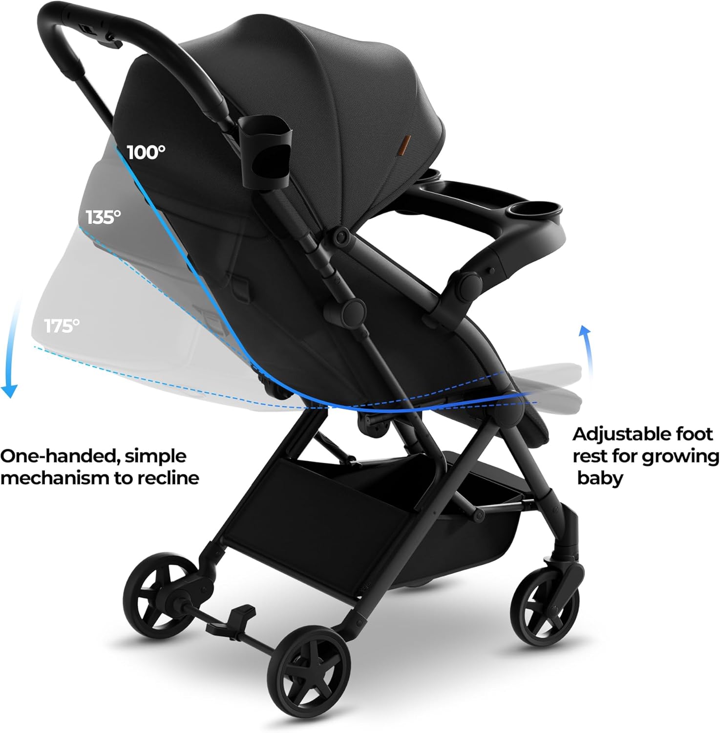 Mompush Lithe V2 Lightweight Stroller + Snack Tray, Ultra-Compact Fold & Airplane Ready Travel Stroller, Near Flat Recline Seat, Cup Holder, Raincover & Travelbag Included