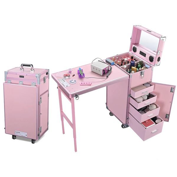 Exclusive to Europe Portable Rolling Manicure Table Foldable Traveling Nail Desk w/Storage