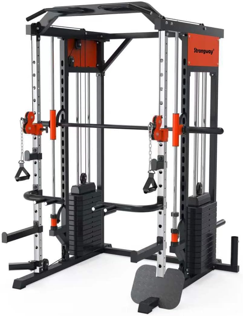Strongway® Multi Gym Smith Machine with Weights 177KG Weight Stack Included - Multifunction Home Gym Dual Cable Pulley Dip Station Pull Up Bar Strength Training