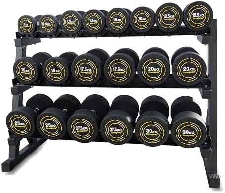 Strongway Rubber Dumbbells Set with Weights Storage Rack Stand Rubber Coated Cast Iron Weights -...