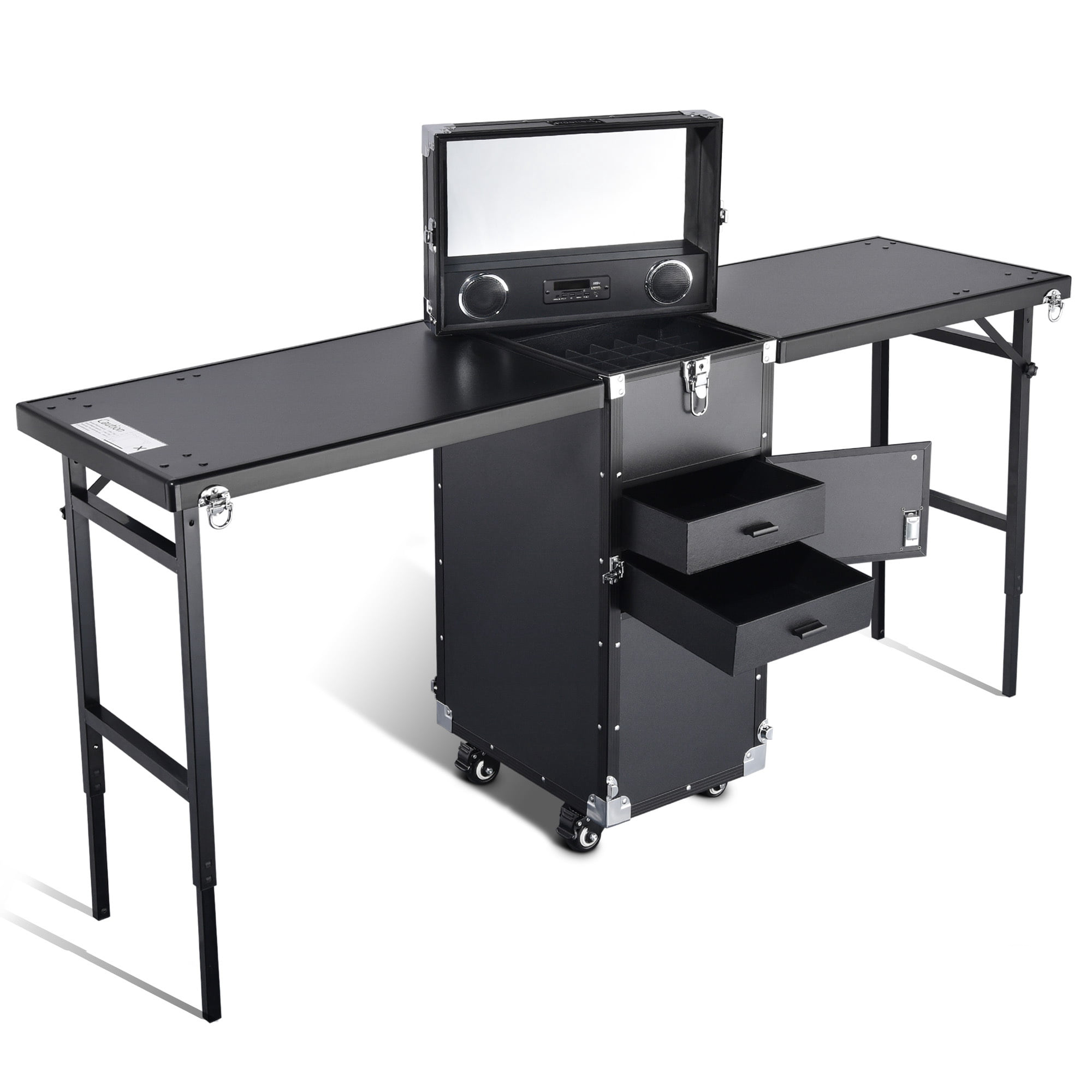 Nail Manicure Platform Portable Rolling Makeup Train Case 2 Tabletops