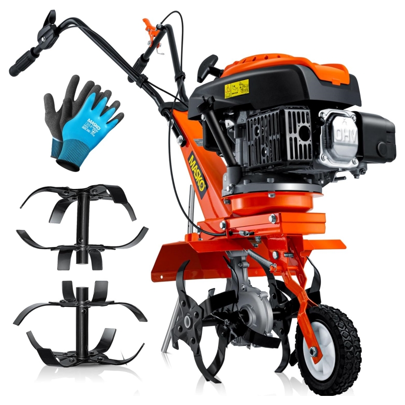 MASKO Petrol Tiller MK-909 Tiller 3 KW (4.1 HP) 139 cm³ with Working Width of 36 cm – 4-Stroke Engine – 16 Hard Blades – Tiller – Cultivator – Tiller – Tiller –
