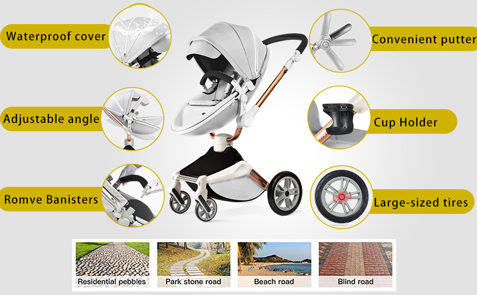 Hot Mom Baby Stroller 360 Rotation Function,Hot Mom Baby Carriage Pu Leather Pushchair Pram,F23 (Grey)