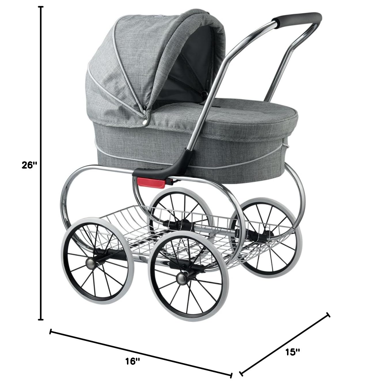 Valco Baby Classic Grey/White Bassinet Doll Stroller – Timeless Design, Removable Bassinet, Perfect for Imaginative Play