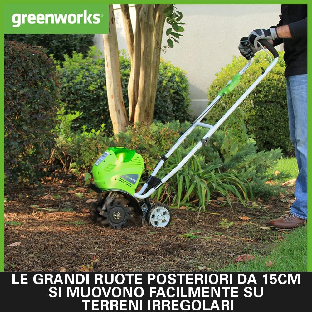 Greenworks G40TL - Battery-powered rotary cultivator, motor hoe with front toothed tiller, working width 25cm, action depth 13cm, WITHOUT 40V battery and charger