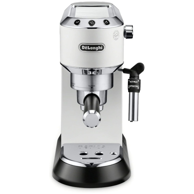 De'Longhi EC685W Dedica DeLuxe Pump Espresso Machine with Premium Adjustable Frothing Wand, in matte white