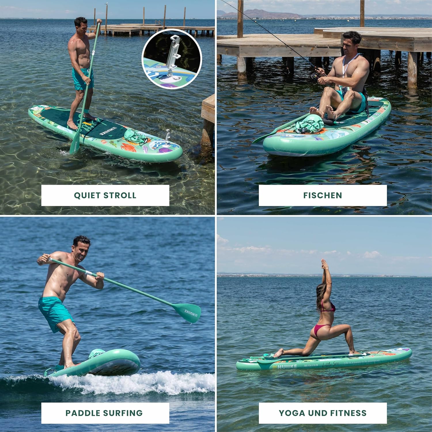 HUIIKE Stand Up Paddling Board mit Zubehör, Paddel, Finnen, Pumpe. Paddle Sup Board Aufblasbar Hohe Stabilität und Widerstandsfähigkeit. 305 × 84 × 15 cm, Belastbar bis 130 kg
