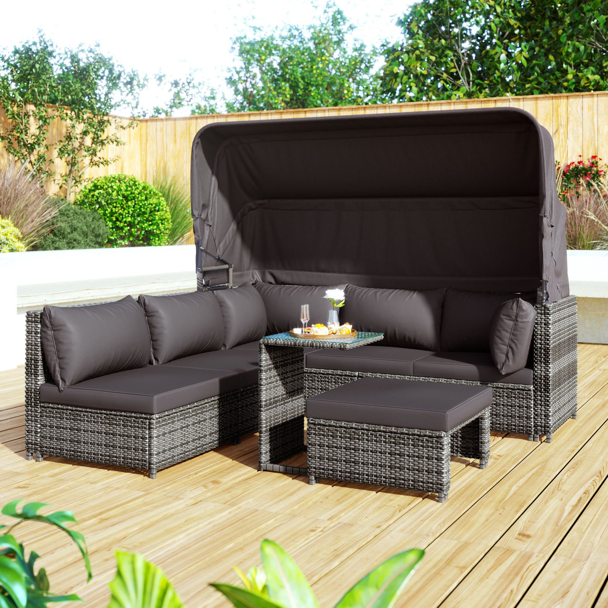 XDOVET Gartenlounge-Set Gartenmöbel Rattan Sonneninsel Sitzgruppe Terrassen Wetterfest