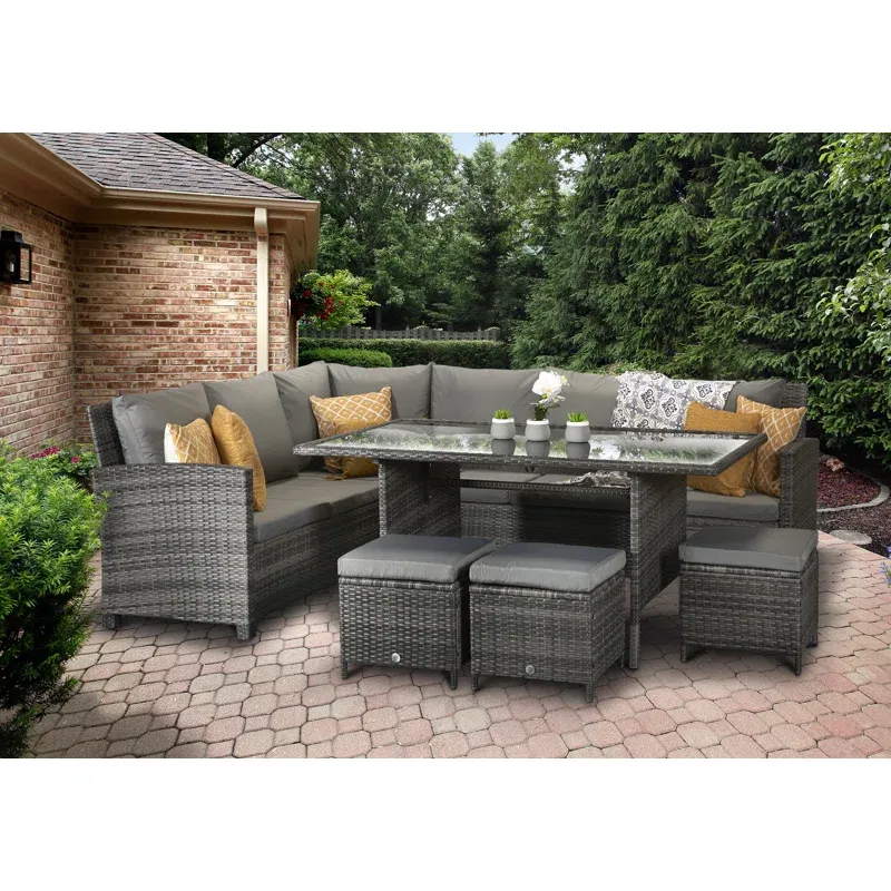 Camila Wicker 9 - Person Garden Lounge Set with Cushions