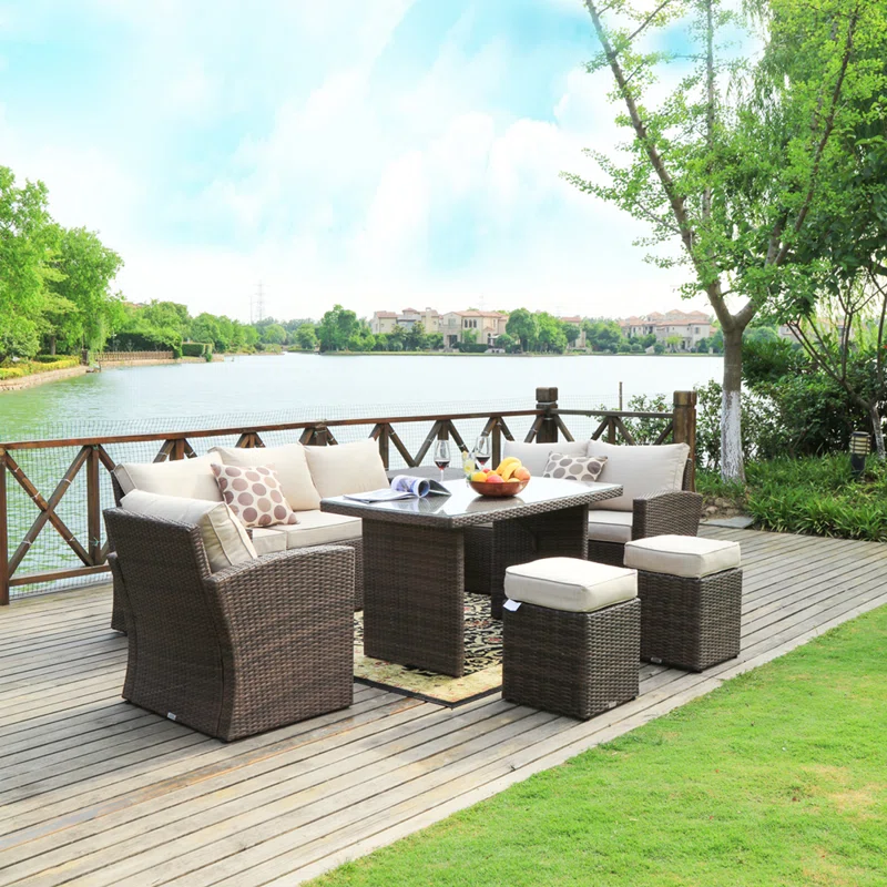 Wicker 8 - Person Garden Lounge Set with Cushions