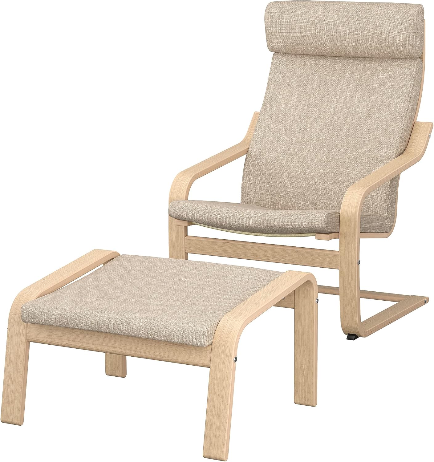 IKEA POÄNG Armchair and Footstool, White Stained Oak Veneer/Hillared Beige