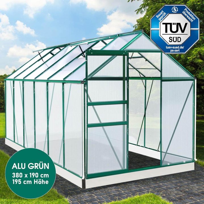BRAST Aluminium Greenhouse with Base 380 x 190 x 195 cm, TÜV Tested, 6 mm Hollow Chamber Panels, Rustproof/Weatherproof/Temperature-Resistant