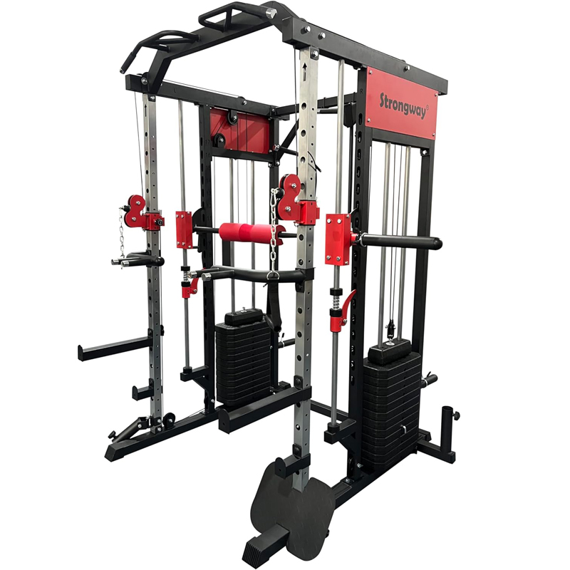 Strongway® Multi Gym Smith Machine with Weights 177KG Weight Stack Included - Multifunction Home Gym Dual Cable Pulley Dip Station Pull Up Bar Strength Training