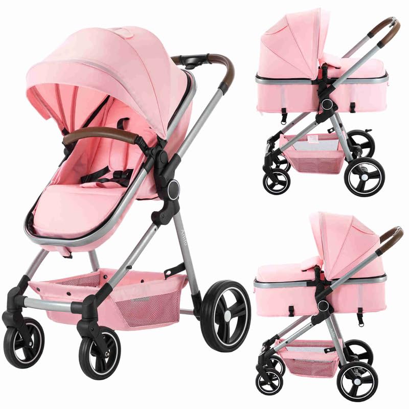 Baby Stroller 2 in 1 Standard Bassinet Stroller Carriage Infant Toddler Girl Boy Coches para Bebes Modernos Lightweight Foldable Travel Stroller for Newborn Toddler Pram Convertible Stroller
