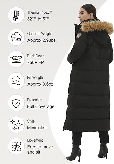 Fitouch Women's Waukee Long Down Coat Parka Jacket | 750+ Fill Power | Full-Length
