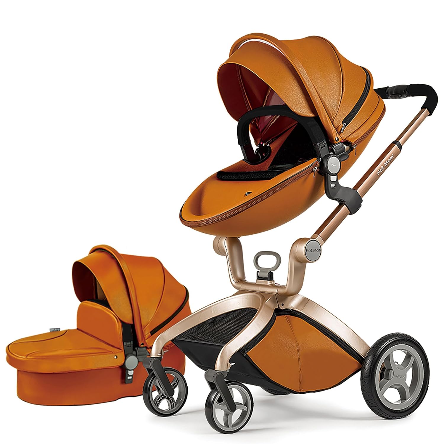 Hot Mom Baby Stroller: Baby Carriage with Adjustable Seat Height Angle and Four-Wheel Shock Absorption,Reversible .High Landscape and Fashional Pram (Brown)