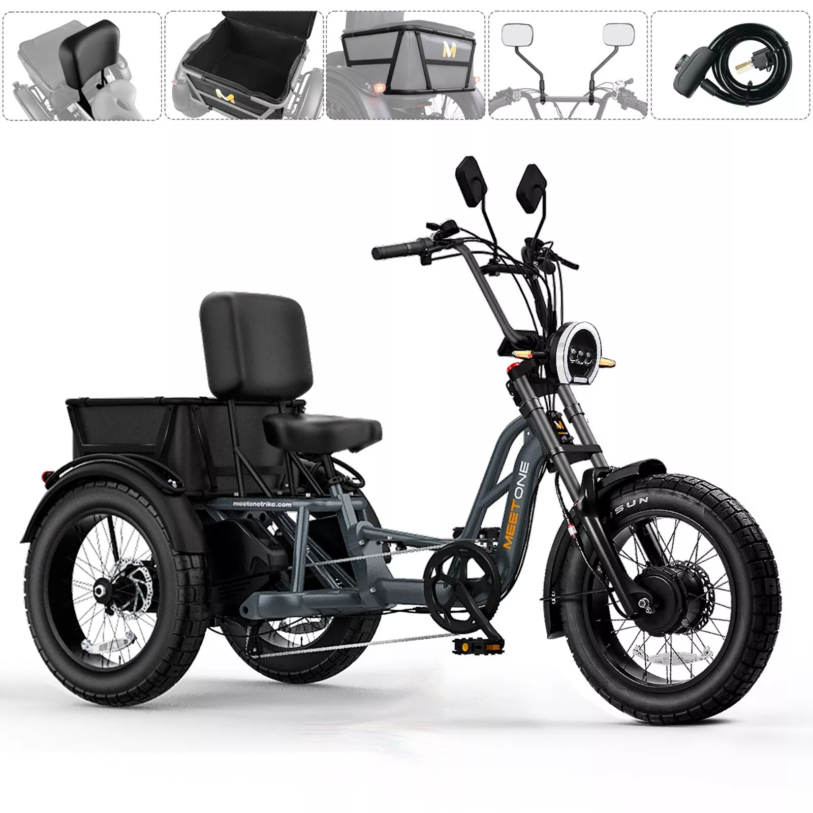 Tour 2400W Dual Motor Electric Tricycle for Adults, 48V 30AH Dual Battery UL