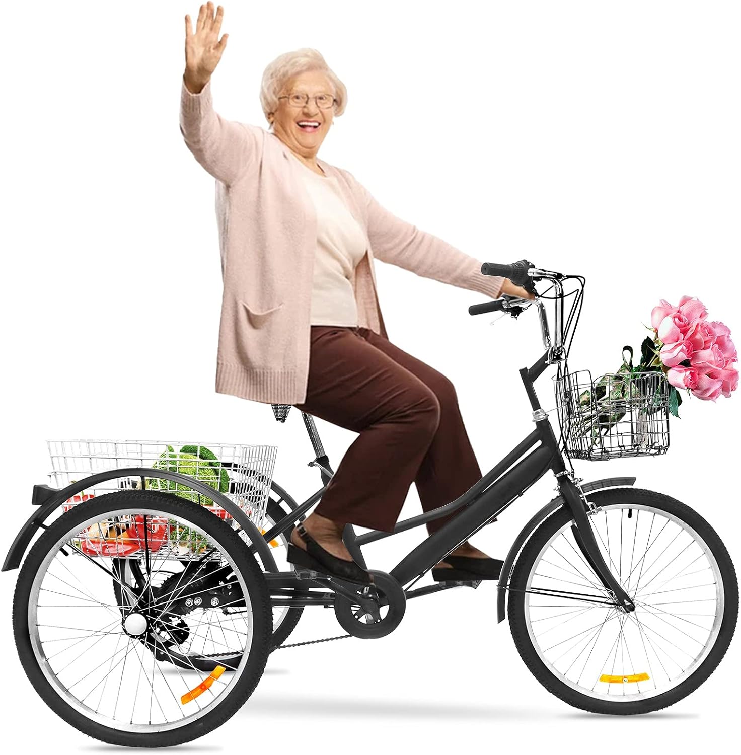 Adult Tricycle Bike 1/7 Speed 3-Wheel for Shopping W/Installation Tools Three-Wheeled Bicycle for Men and Women