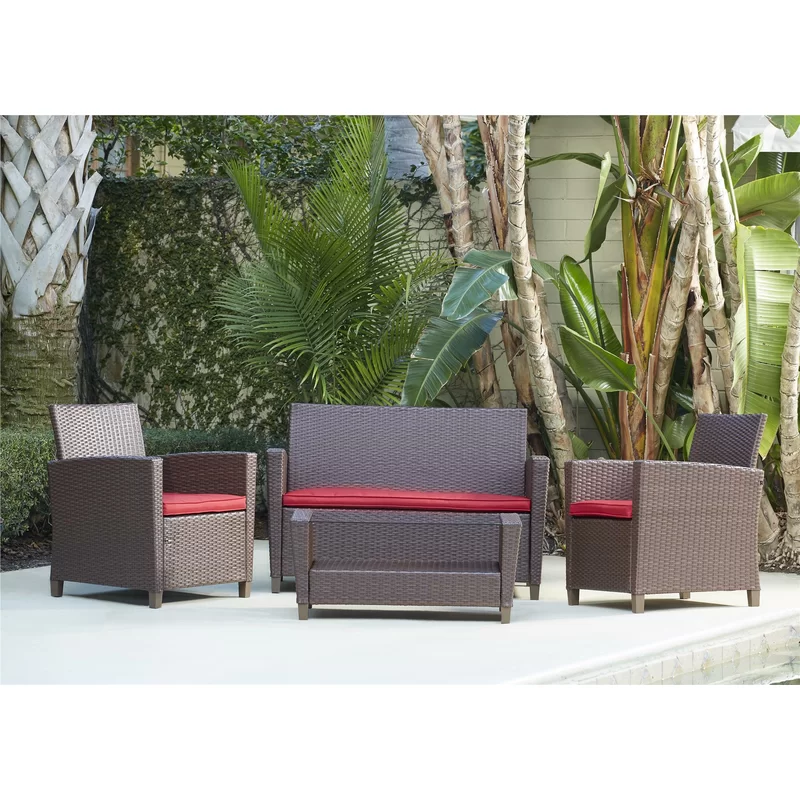 Wicker 4 - Person Garden Lounge Set with Cushions