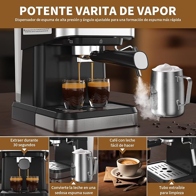 Sirena Prestige Espresso Machine - 15 Bar Professional Espresso and CappuccinoMaker - Stainless steel home Expresso latte machine