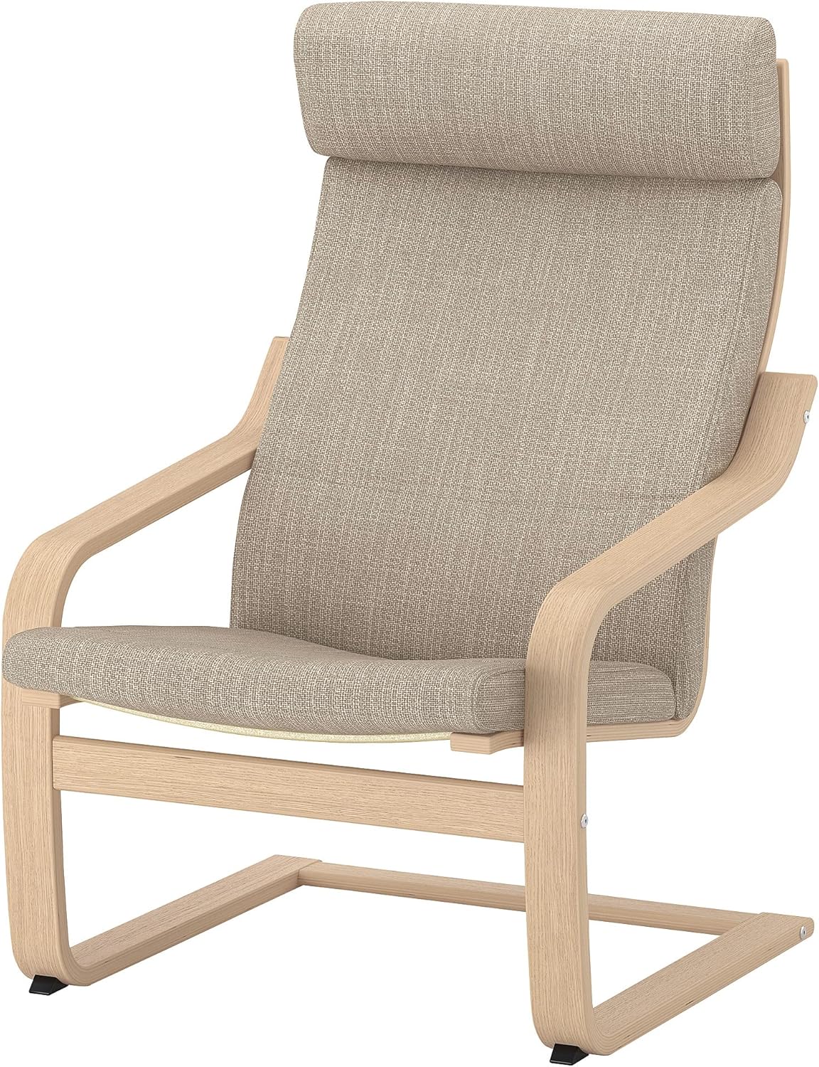 IKEA POÄNG Armchair and Footstool, White Stained Oak Veneer/Hillared Beige